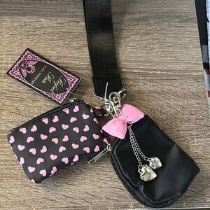Chic Black and Pink Heart Wristlet Set